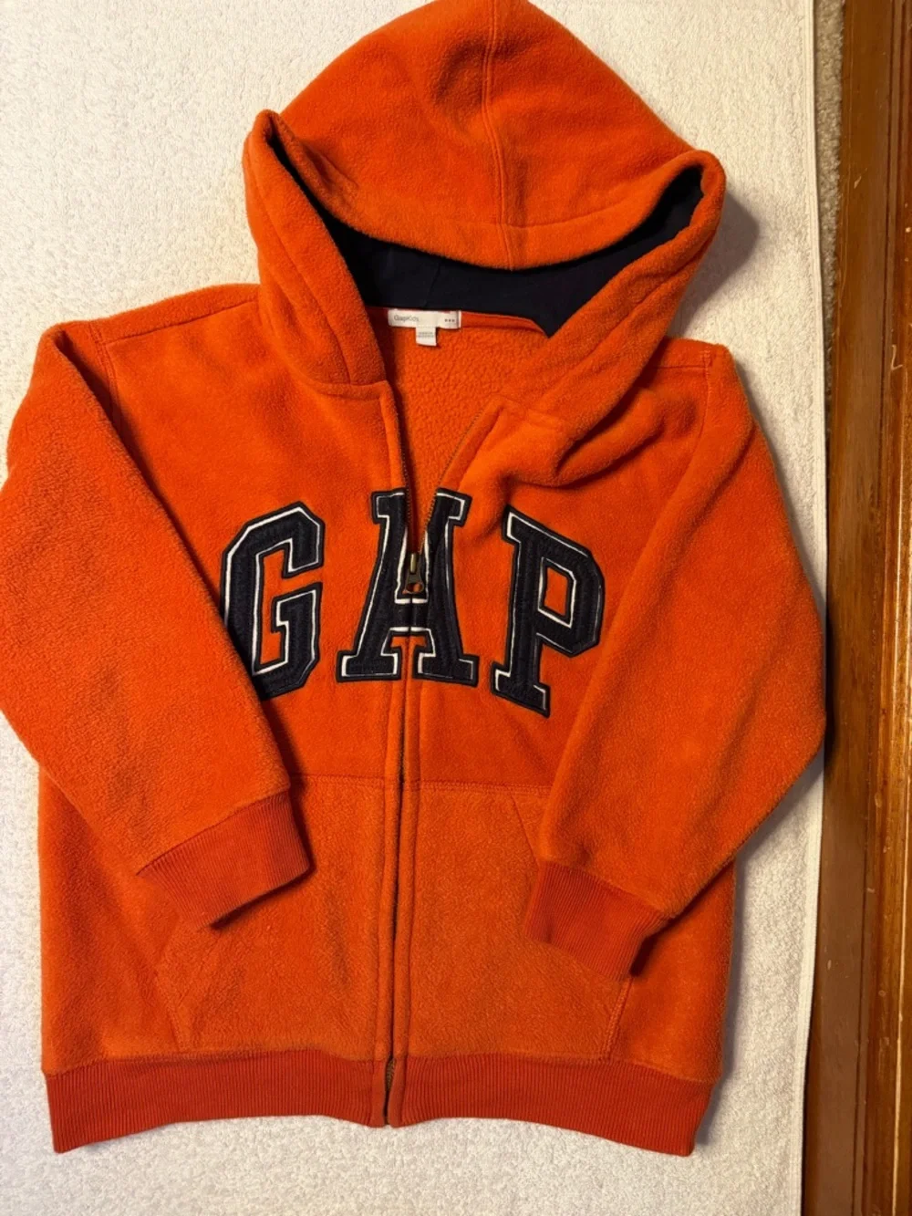 GAP Kids Orange Fleece Full Zip Hoodie Embroidered Logo Sweatshirt Jacket Cozy